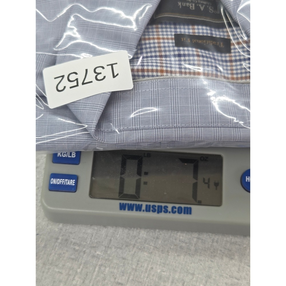Jos A Bank Reserve Mens Blue Micro Plaid Egyptian Cotton Shirt Traditional Fit M - Picture 9 of 9